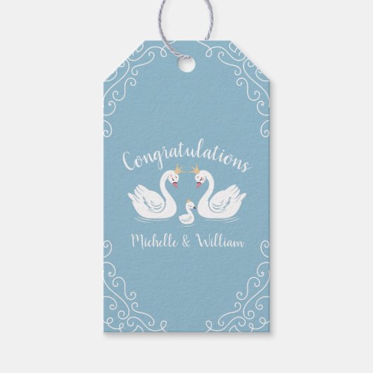 Vintage Baby shower Swan Cadeaulabel (Voorkant)