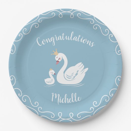 Vintage Baby shower Swan Papieren Bordje (Voorkant)