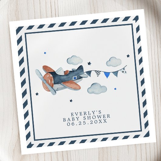 Vintage Baby shower Waterverf vliegtuigwolken Servet