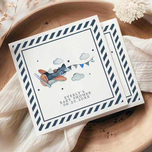 Vintage Baby shower Waterverf vliegtuigwolken Servet