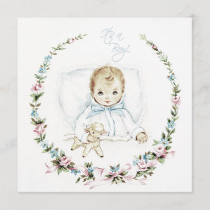 Vintage babyblauwe baby jongens douche uitnodiging
