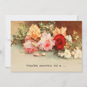 Vintage babyfeest, antieke rozen bloemen bloemstuk kaart