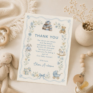Vintage babykamer bloemen baby shower bedankkaart