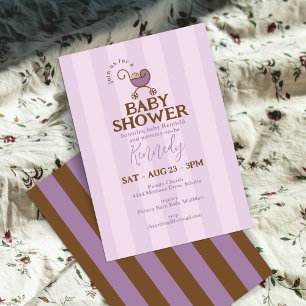 Vintage Babykoets Paarse Gestreepte Baby Shower Kaart