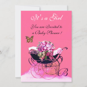 VINTAGE BABYWAAG MET BLOEMEN,VLINDERS BABYSHOWER KAART