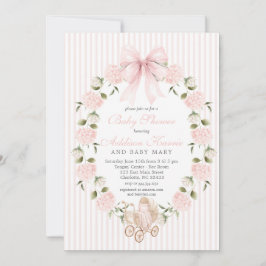 Vintage babywagen roze strik Meisje Baby Shower  Kaart