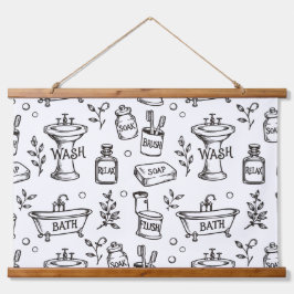 Vintage Badkamer Decoratie - Wit/Zwart Hangend Wandkleed