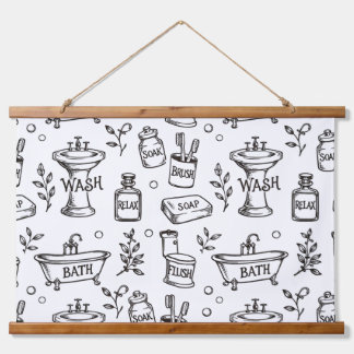Vintage Badkamer Decoratie - Wit/Zwart Hangend Wandkleed