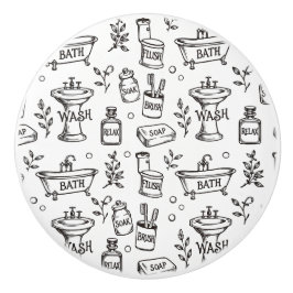 Vintage Badkamer Decoratie - Wit/Zwart Keramische Knop