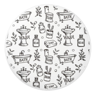 Vintage Badkamer Decoratie - Wit/Zwart Keramische Knop