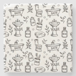 Vintage Badkamer Decoratie - Wit/Zwart Stenen Onderzetter