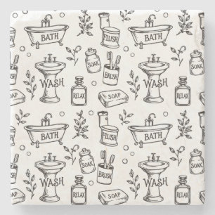 Vintage Badkamer Decoratie - Wit/Zwart Stenen Onderzetter