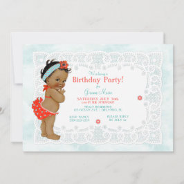 Vintage badpakje voor meisjes met kanten monogram  kaart