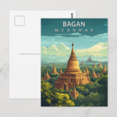 Vintage Bagan Myanmar Reizen Briefkaart (Voorkant / Achterkant)