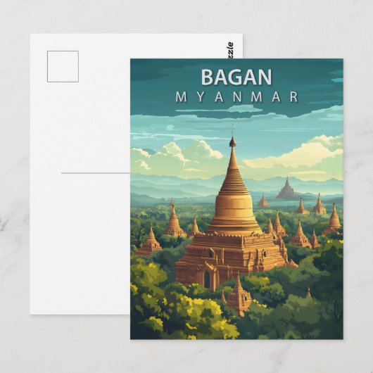 Vintage Bagan Myanmar Travel Briefkaart (Voorkant / Achterkant)