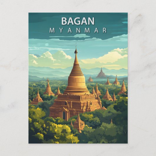 Vintage Bagan Myanmar Travel Briefkaart (Voorkant)