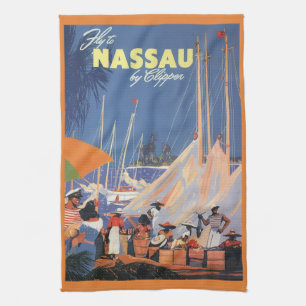 Vintage Bahama-reisart, vlieg naar Nassau met Clip Theedoek