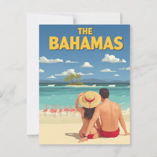 Vintage Bahama's Strand Koppel Flamingo Reis Briefkaart
