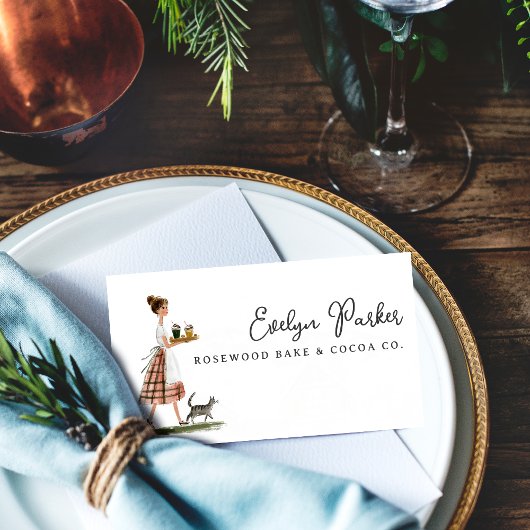 Vintage Bakery Lady with Cat Personalized Visitekaartje