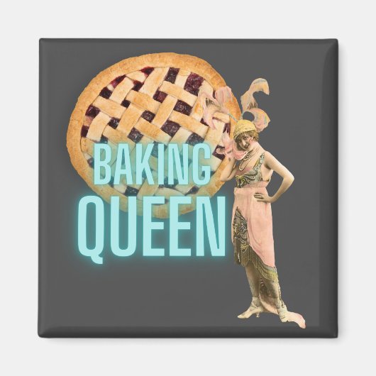 Vintage Baking Queen op grijs Magneet (Voorkant)