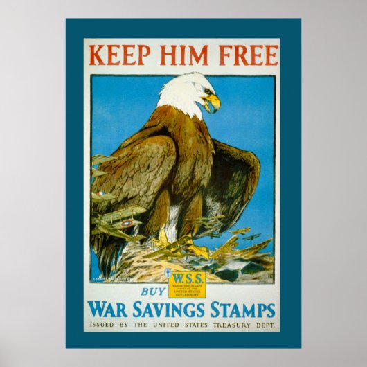 Vintage Bald Eagle Savings Bonds War Poster (Voorkant)
