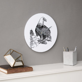 Vintage Bald Eagle Wall Clock – Wildlife Bird Illu Grote Klok