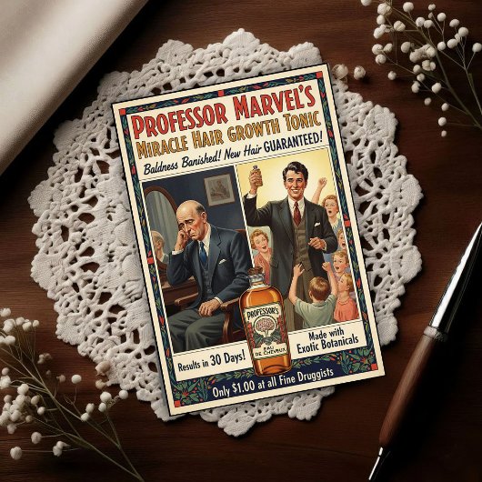 Vintage Baldness Cure Hair Growth Advertising Briefkaart