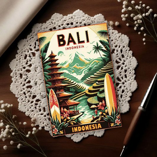 Vintage Bali Indonesia Travel Briefkaart