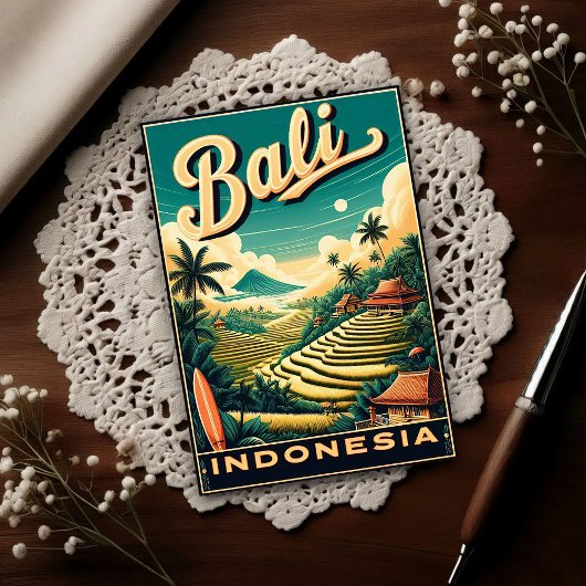 Vintage Bali, Indonesia Travel  Briefkaart
