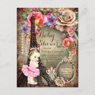 Vintage Ballerina Eiffel Tower Paris Baby shower Kaart