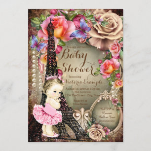 Vintage Ballerina Eiffeltoren Parijs Baby Shower Kaart