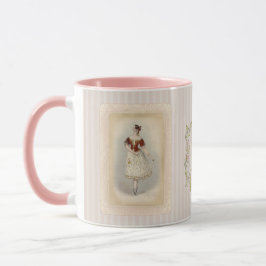 Vintage Ballerina Koffiemok in Zachte Rood & Taupe Mok