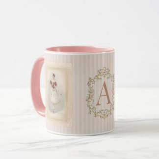 Vintage Ballerina Koffiemok in Zachte Rood & Taupe Mok