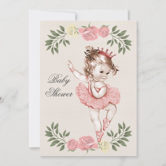 Vintage Ballerina Rozen Laurels Baby shower Kaart (Voorkant)