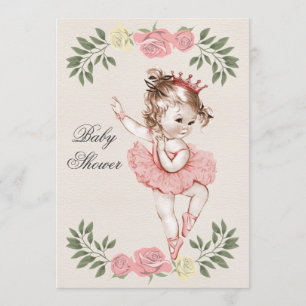 Vintage Ballerina Rozen Laurels Baby shower Kaart