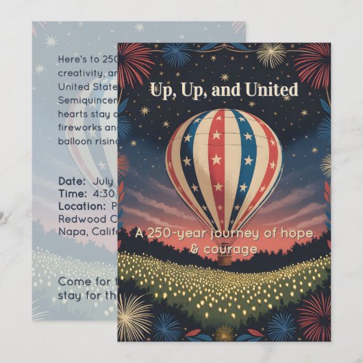 Vintage Balloon & Fireworks Celebration Invite (Voorkant / Achterkant)