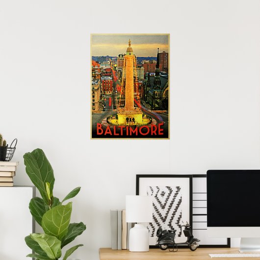 Vintage Baltimore in Dusk Poster (Thuiskantoor)