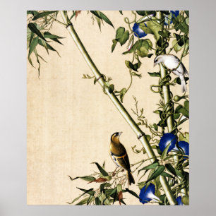 Vintage Bamboe en Blauwe Morgenroem Kunst Poster