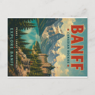 Vintage Banff Canadese Rockies Reisposter met Feestdagenkaart