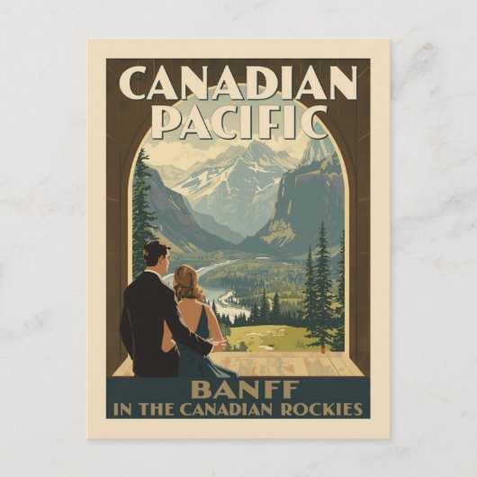 Vintage Banff Rockies Travel Poster Art Deco Briefkaart (Voorkant)
