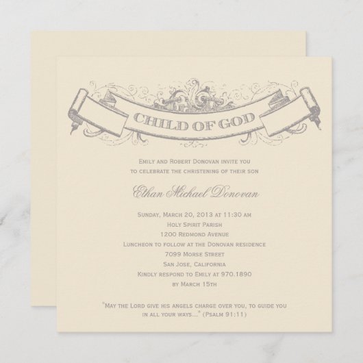 Vintage Banner Baptism/Christening Uitnodiging (Voorkant / Achterkant)