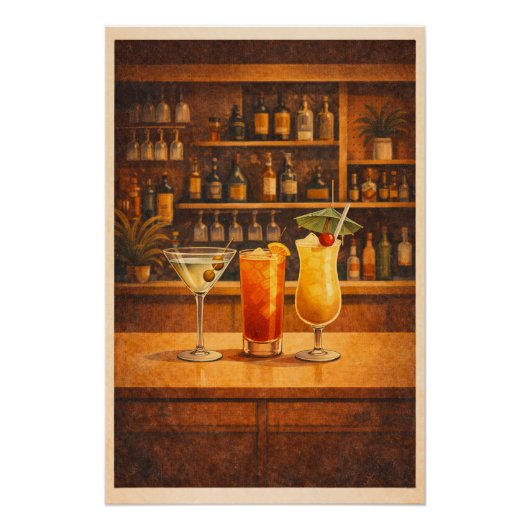 Vintage Bar Cocktails Retro Lounge Poster Kunst (Voorkant)