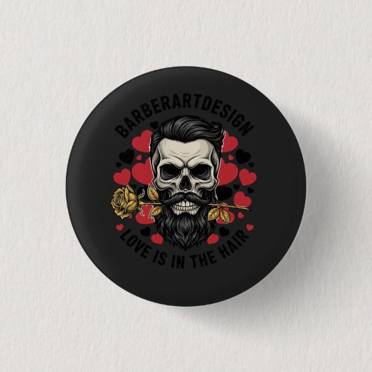 Vintage Barber Skull & Rose Valentine Love Button  (Voorkant)