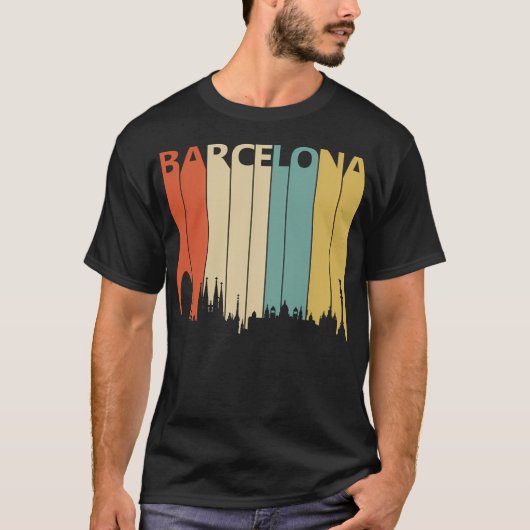 Vintage Barcelona Skyline Silhouette T-shirt (Voorkant)