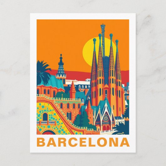 Vintage Barcelona Spain Travel Briefkaart (Voorkant)