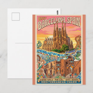 Vintage Barcelona Spanje Reisansichtkaart - Sagrad Briefkaart