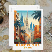 Vintage Barcelona Vintage Travel Illustration Briefkaart