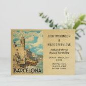 Vintage Barcelona Wedding Invitation Spanje Kaart (Staand voorkant)