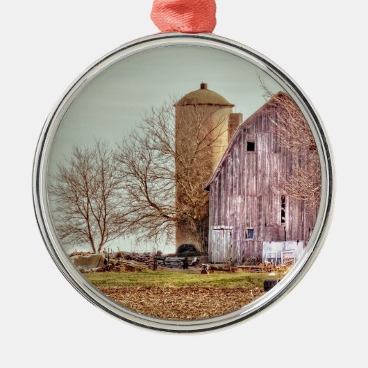 Vintage Barn & Silo Metalen Ornament (Voorkant)