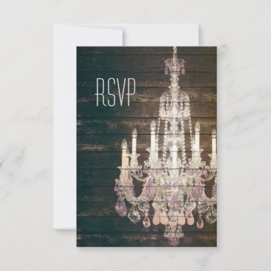 Vintage Barn Wood Chandelier Wedding RSVP reactie (Voorkant)